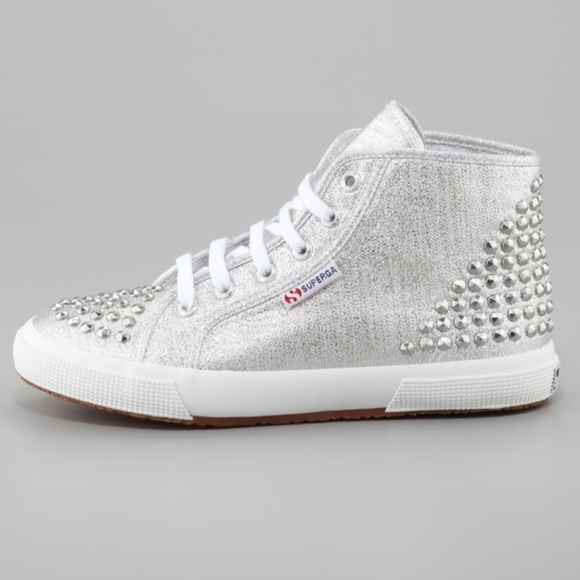 Superga Shoes - Superga Silver Glitter Stud High-Top Sneaker
EU 41